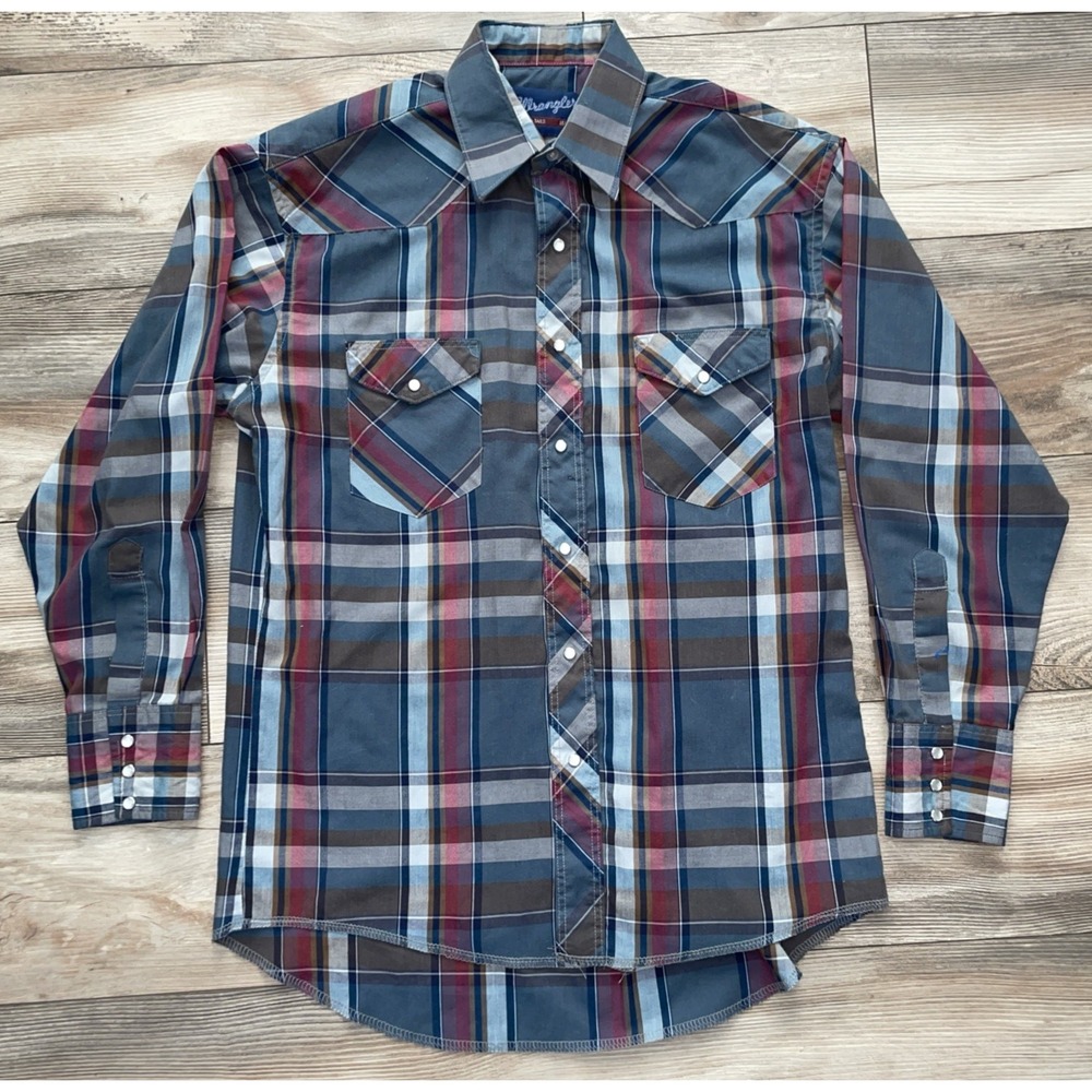 Vintage‎ Wrangler Pearl Snap X-Long Tails Shirt Men's 15 1/2-33 Plaid Western